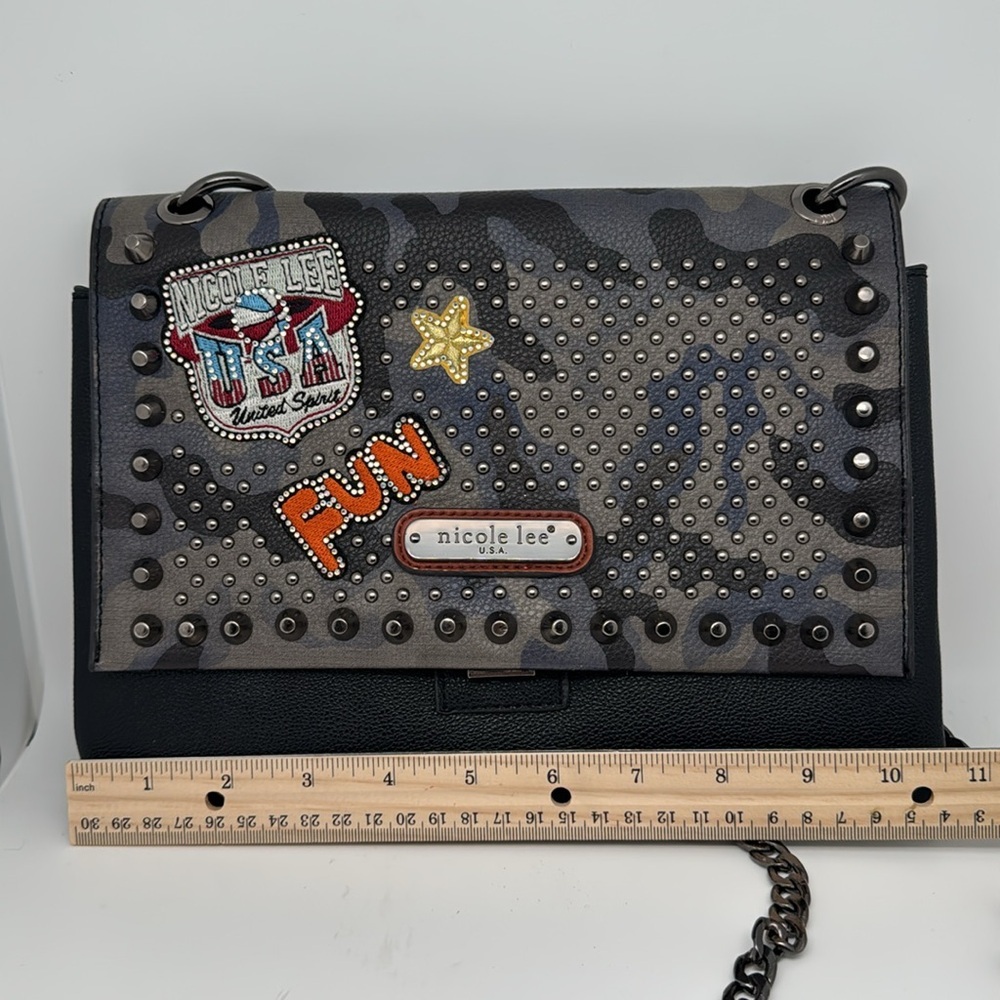 Nicole Lee USA Fun Chain Crossbody Black Gray Bag‎ Purse - Picture 3 of 11